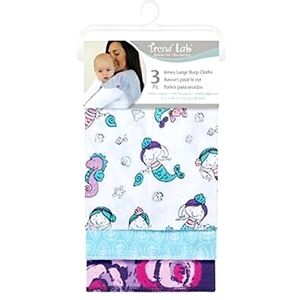 NWT★TREND LAB★3 Pack Large Jersey Burp Cloths Set★Mermaid & Roses★9"x20"ea★